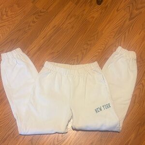 Brandy Melville White Joggers with New York Print
